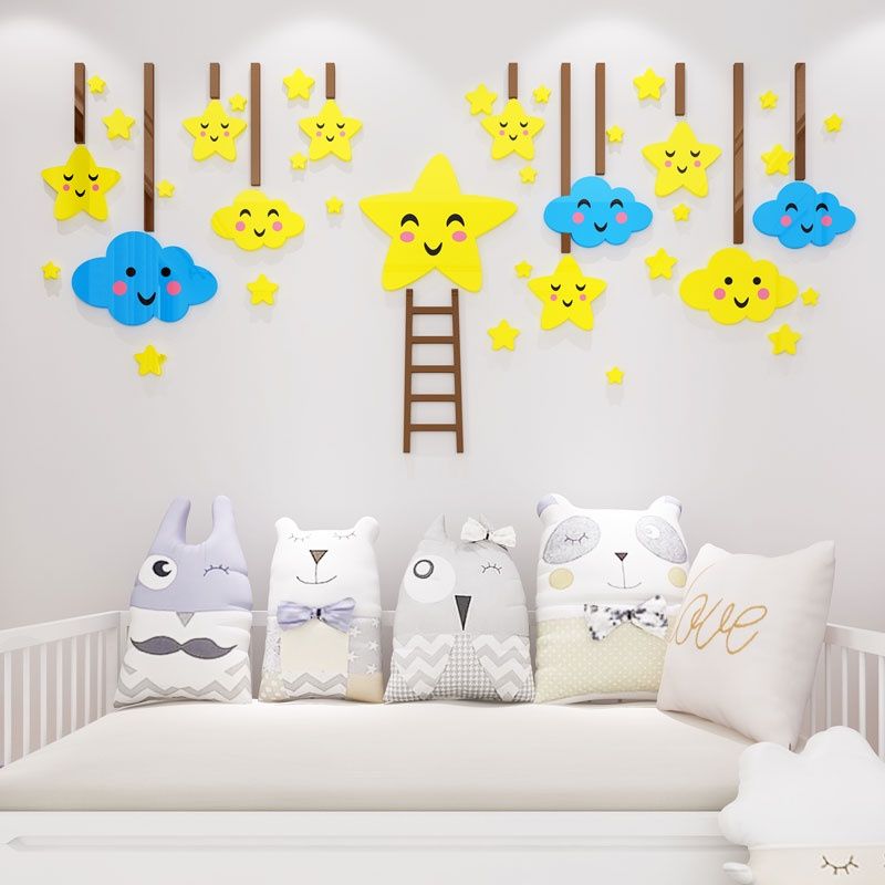 Tranh mica EPeBen dán tường nổi 3d hình hoạt hình bầu trời đầy sao dễ thương decor trang trí mầm non