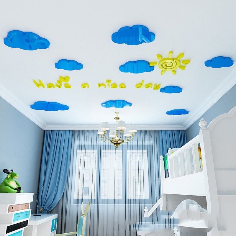 Tranh mica EPeBen dán tường nổi 3d hình Mây và mặt trời decor trang trí phòng cho bé, nhà trẻ, cửa hàng