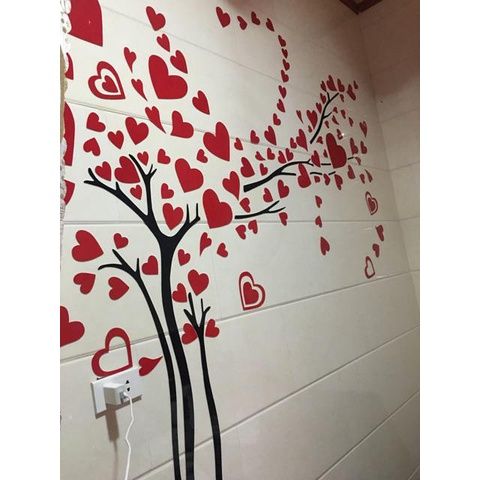 Tranh mica EPeBen dán tường nổi 3d hình cây tình yêu trái tim decor trang trí phòng khách, phòng ngủ
