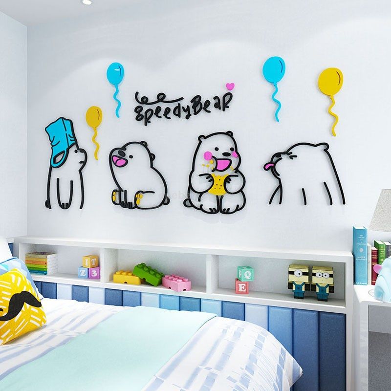 Tranh mica EPeBen dán tường nổi 3d hình gấu dễ thương decor trang trí mầm non, phòng cho bé