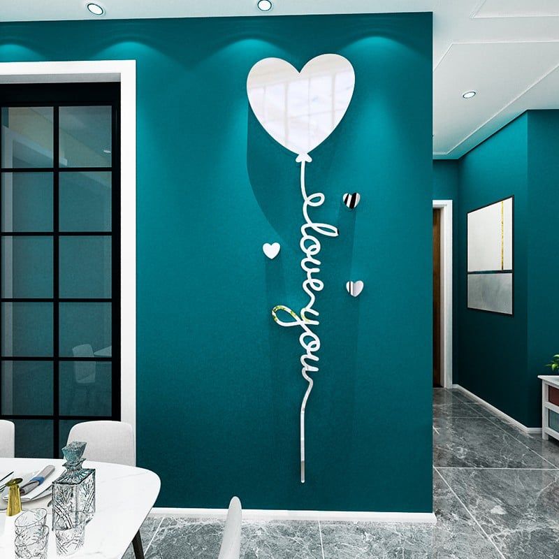 Tranh Mica 3d Dán Tường I Love You, Trái Tim, Ngôi Sao, Mặt Trăng, Mặt Trời Trang Trí Quán Trà Sữa, Cafe, Trà Chanh