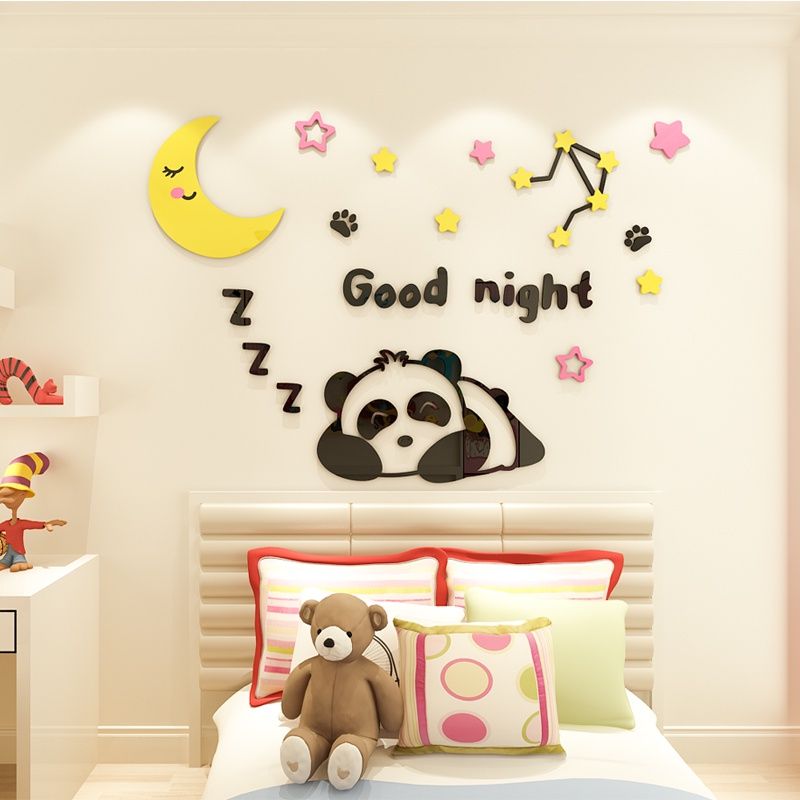 Tranh mica EPeBen dán tường nổi 3d hình gấu trúc ngủ ngon decor trang trí phòng cho bé