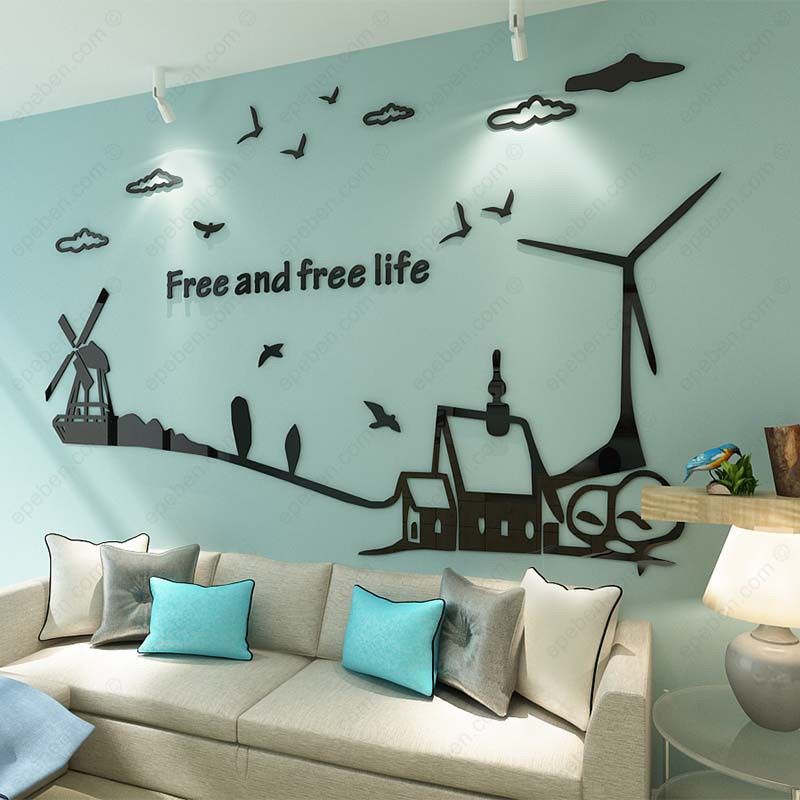 Tranh mica EPeBen dán tường nổi 3d hình phong cảnh làng quê châu âu decor trang trí phòng khách, phòng ngủ