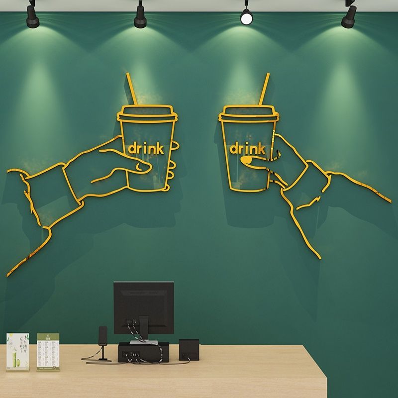 Tranh mica dán tường dán nổi drink trang trí quán cafe, trà sữa