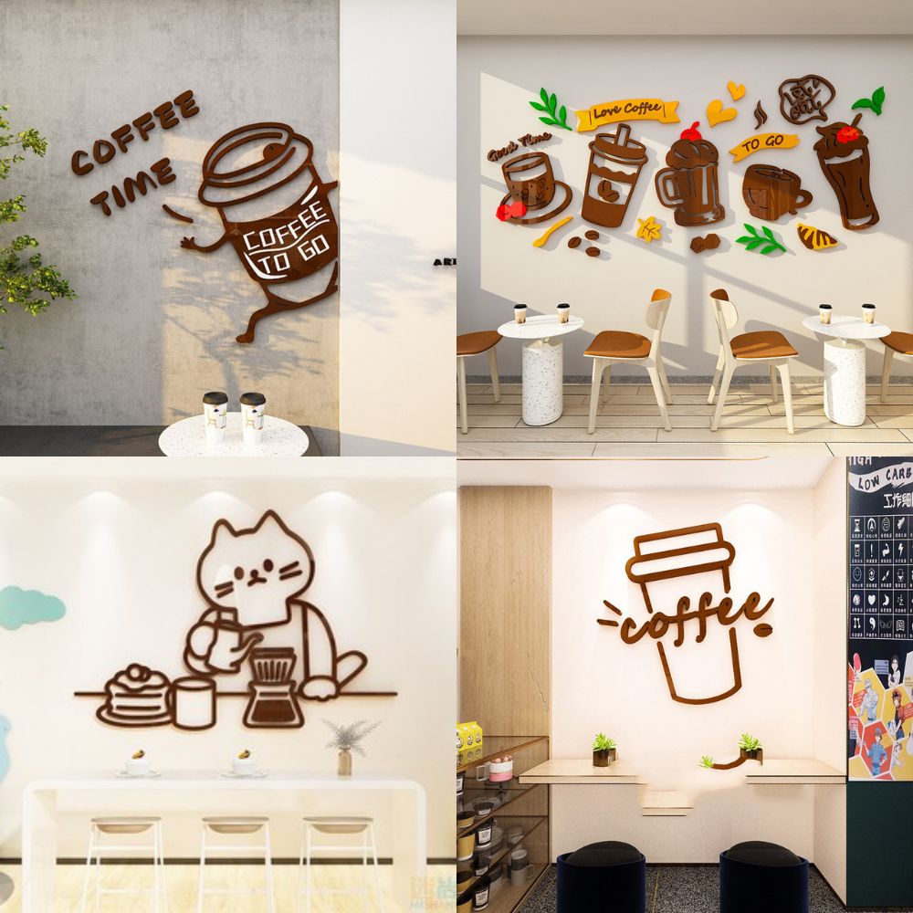 Tranh Mica 3d Dán Tường Chủ Đề Quán Coffee, Trang Trí Quán Cafe, Quán Nước, Quán Trà Tranh