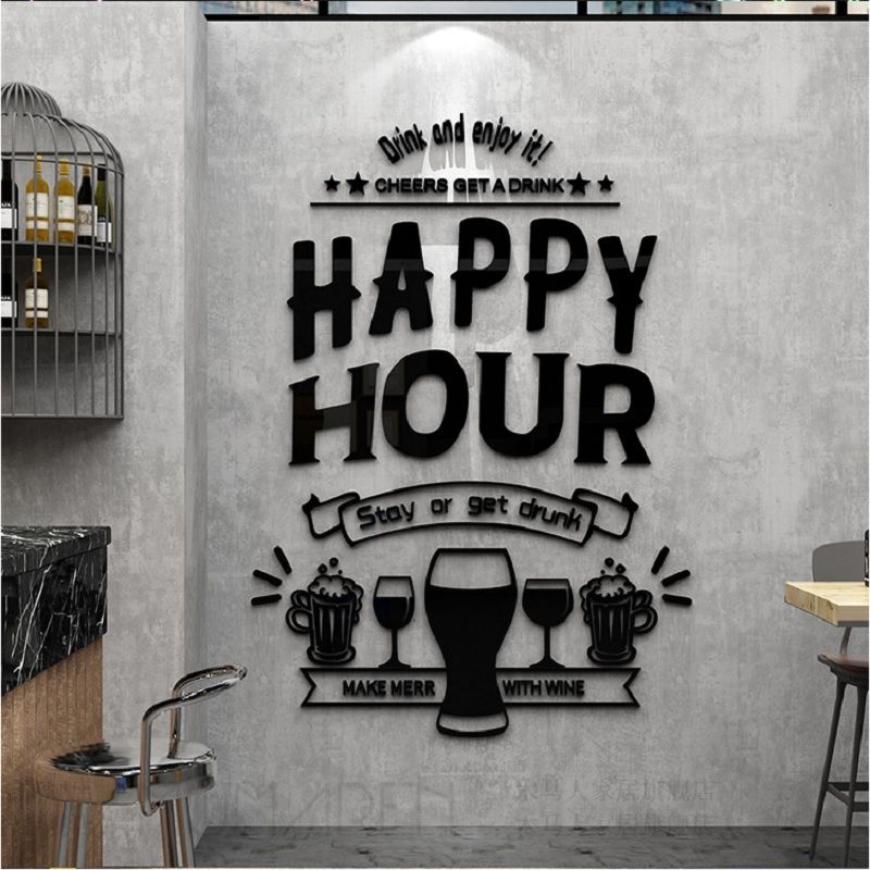 Tranh mica EPeBen dán tường nổi 3d hình happy hour decor trang trí tường quán bar, nhà hàng, quán nhậu