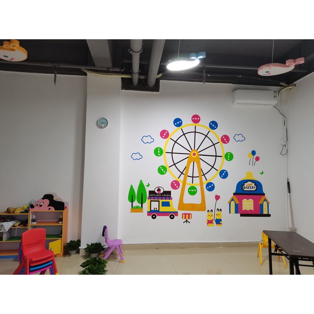 Tranh mica EPeBen dán tường nổi 3d hình vòng quay mặt trời, decor trang trí mầm non, khu vui chơi trẻ