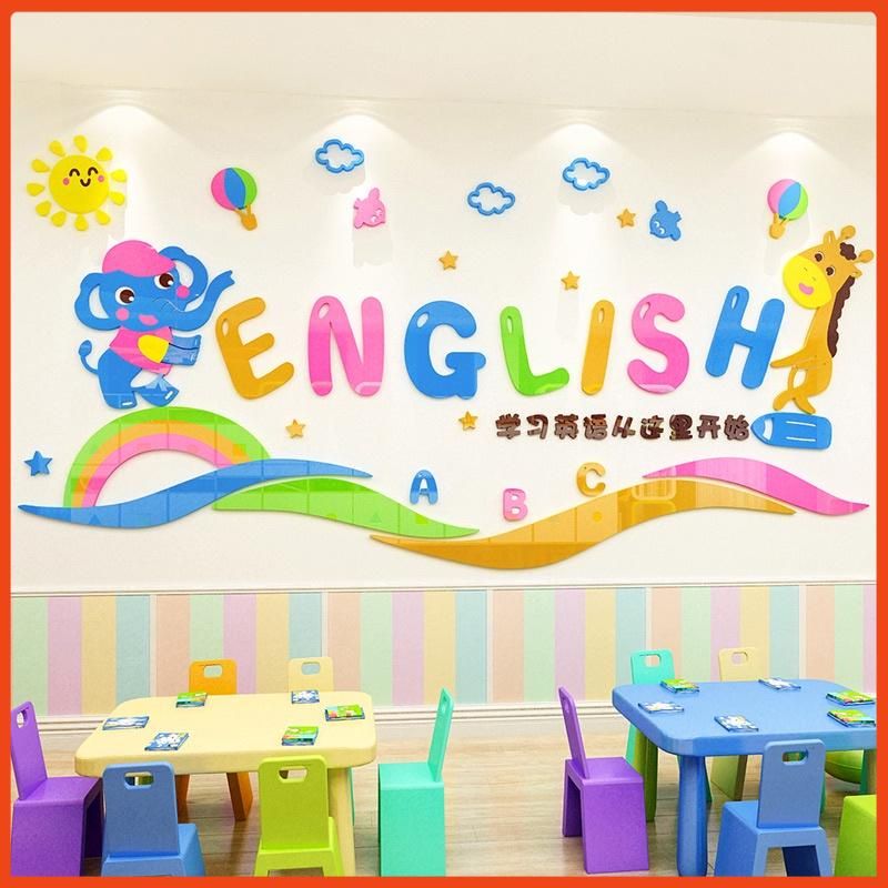 Tranh dán tường trung tấm tiếng anh, tranh mica 3d english, trang trí mầm non, trang trí khu vui chơi trẻ em