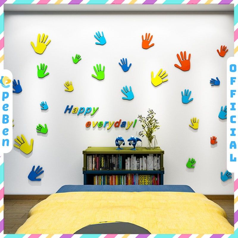 Tranh dán tường mica 3d decor khổ lớn hạnh phúc mỗi ngày trang trí mầm non, mẫu giáo, phòng cho bé