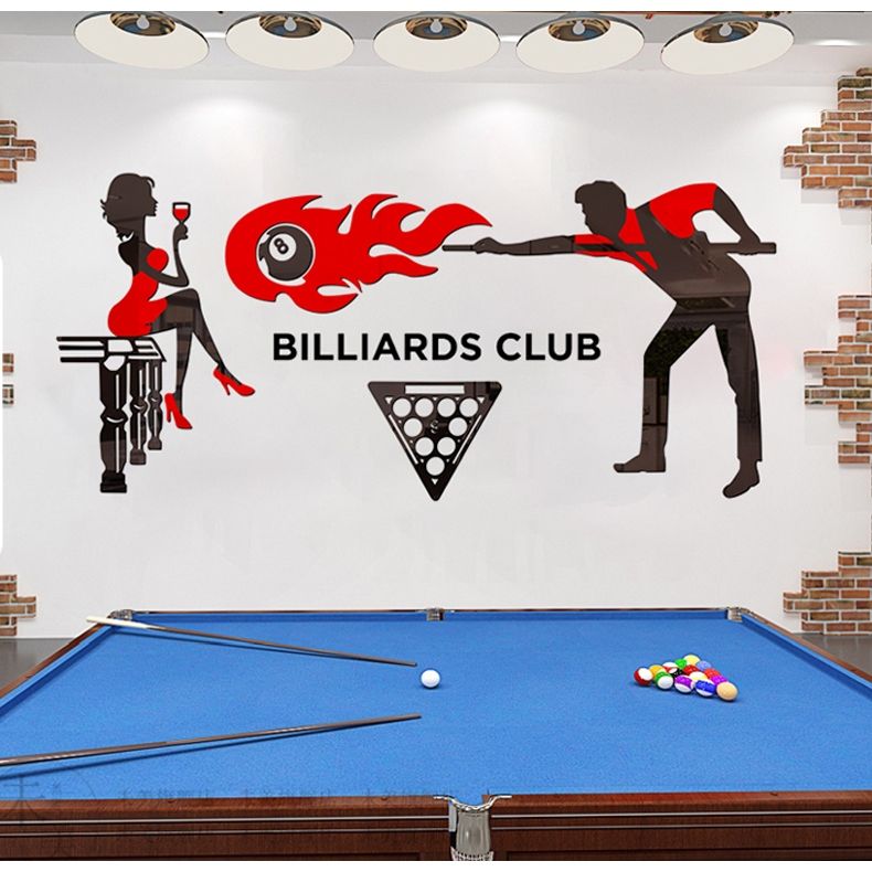 Tranh mica 3d dán tường mẫu tranh trang trí quán Bi-a, Billiard, Clb Bida, Cơ Thủ
