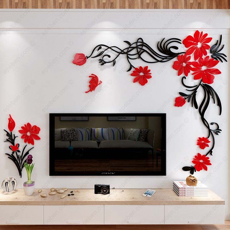 Tranh mica EPeBen dán tường nổi 3d hình Bộ Full 2 Góc Như Ảnh rực rỡ sắc hoa decor trang trí phòng khách