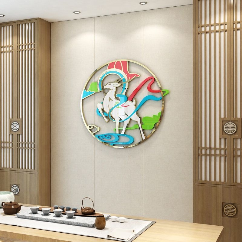 Tranh mica EPeBen dán tường nổi 3d hình Linh vật hạc hươu nghệ thuật decor trang trí phòng khách, cửa hàng