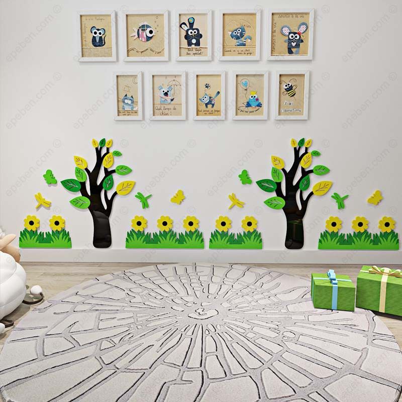 Tranh mica EPeBen dán tường nổi 3d hình vườn nhỏ cho bé decor trang trí mầm non, phòng cho bé, Chân Tường