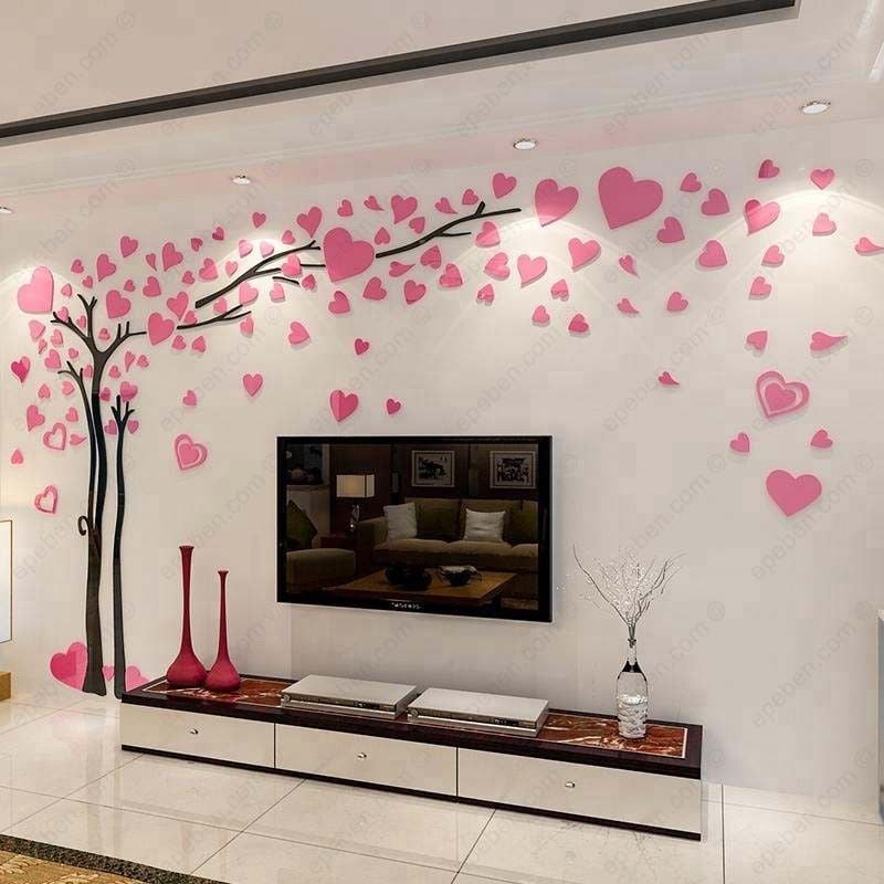 Tranh mica EPeBen dán tường nổi 3d hình cây tình yêu trái tim decor trang trí phòng khách, phòng ngủ