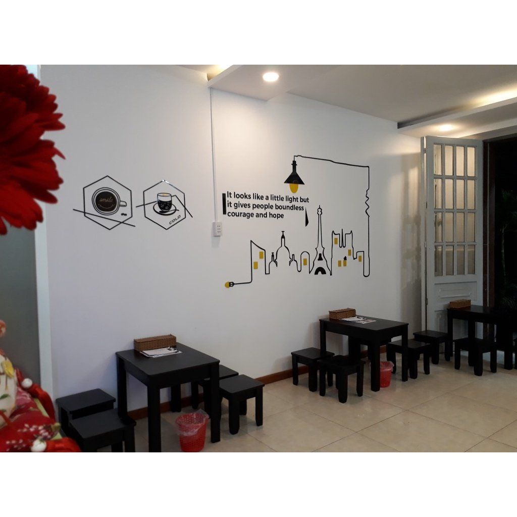 Tranh mica EPeBen dán tường nổi 3d hình chữ hình nhỏ lục giác decor trang trí quán cafe, trà chanh, trà sữa