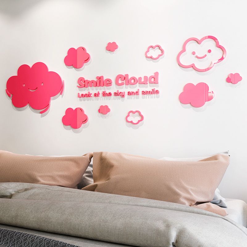 Tranh dán tường mica 3d decor khổ lớn đám mây hoạt hình dễ thương smile cloud