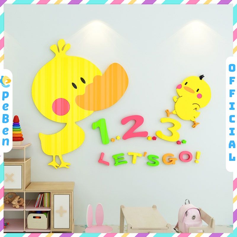 Tranh mica EPeBen dán tường nổi 3d hình chú vịt con decor trang trí mầm non, phòng cho bé