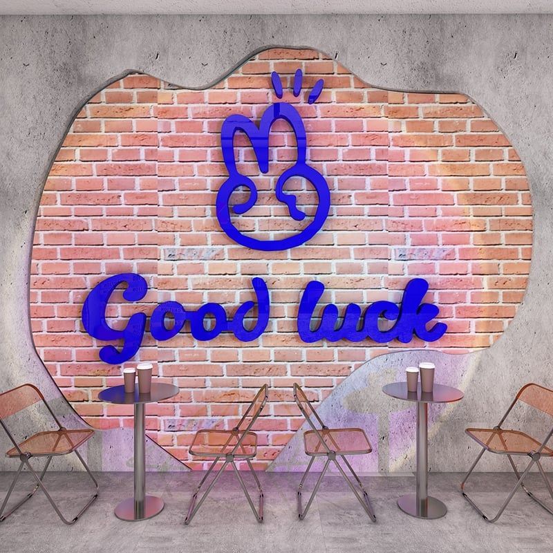 Tranh Mica 3d Dán Tường Chữ Smile Good Luck Sunny day Trang Trí Cửa Kính, Cửa Hàng, Quán Trà Sữa, Salon, Nail