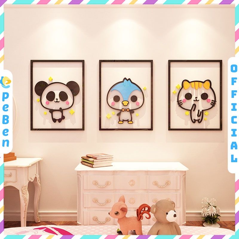 Tranh mica EPeBen dán tường nổi 3d hình gấu trúc, chim, hổ decor trang trí phòng cho bé, mầm non, mẫu giáo, lớp học