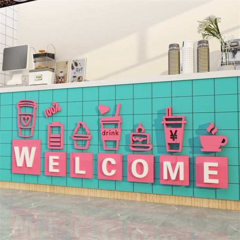 Tranh Mica 3d Dán Tường Welcome Enjoy The Good Time Trang Trí Quán Trà Sữa, Cafe, Trà Chanh