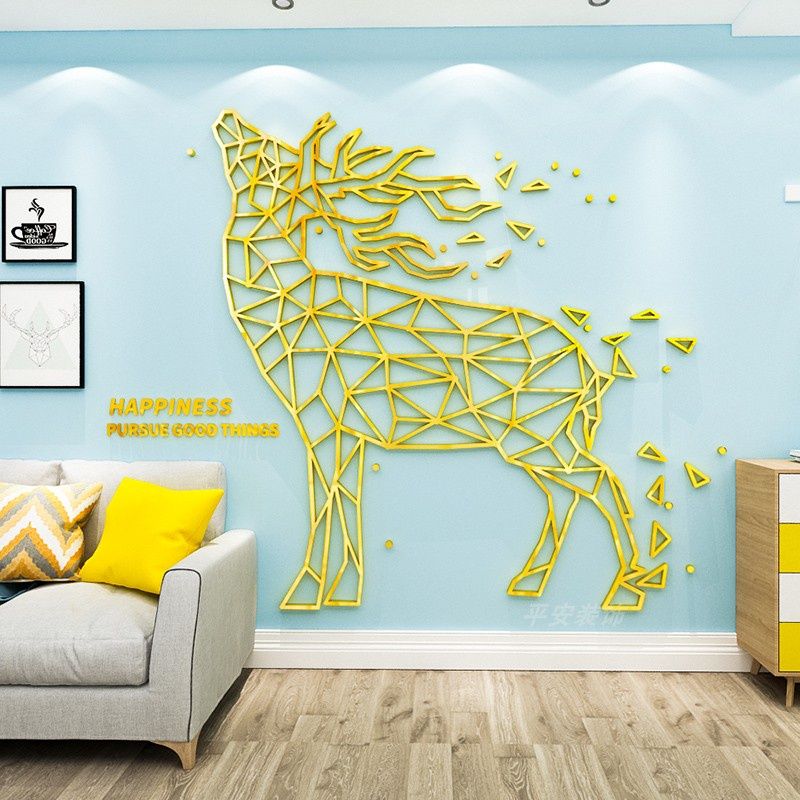 Tranh mica EPeBen dán tường nổi 3d hình con vật nghệ thuật hình khối polygon hươu ngựa chim cá Trang trí phòng khách