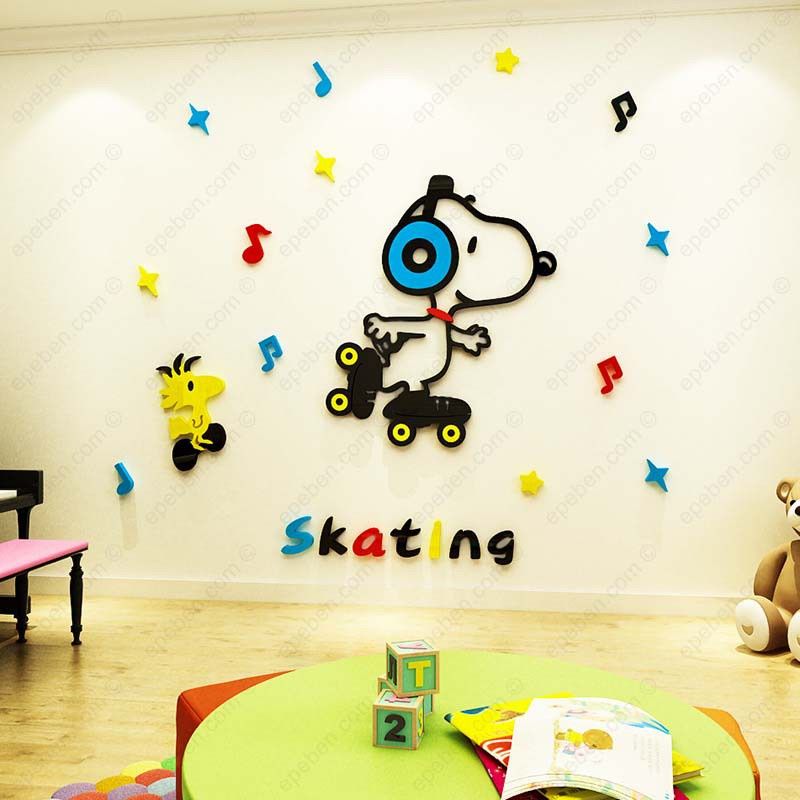 Tranh mica EPeBen dán tường nổi 3d hình sở thích của snoopy decor trang trí mầm non, phòng cho bé