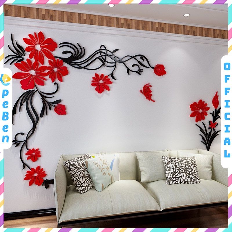 Tranh mica EPeBen dán tường nổi 3d hình Bộ Full 2 Góc Như Ảnh rực rỡ sắc hoa decor trang trí phòng khách