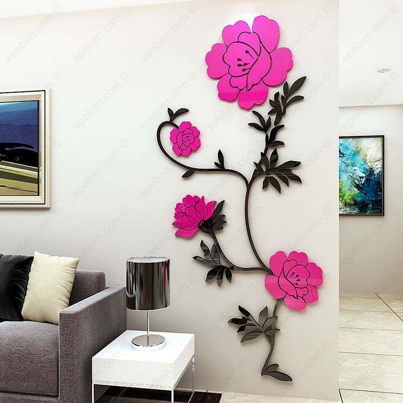 Tranh dán tường mica 3d decor khổ lớn khóm hồng nở rộ trang trí phòng khách, phòng ngủ, phòng cưới