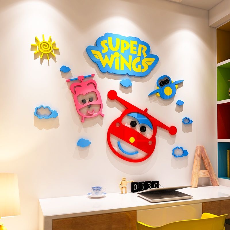 Tranh mica EPeBen dán tường nổi 3d hình hoạt hình máy bay super wings decor trang trí lớp học, mầm non, mẫu giáo