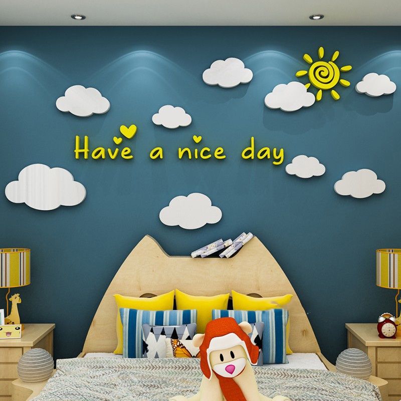 Tranh mica EPeBen dán tường nổi 3d hình Mây và mặt trời decor trang trí phòng cho bé, nhà trẻ, cửa hàng