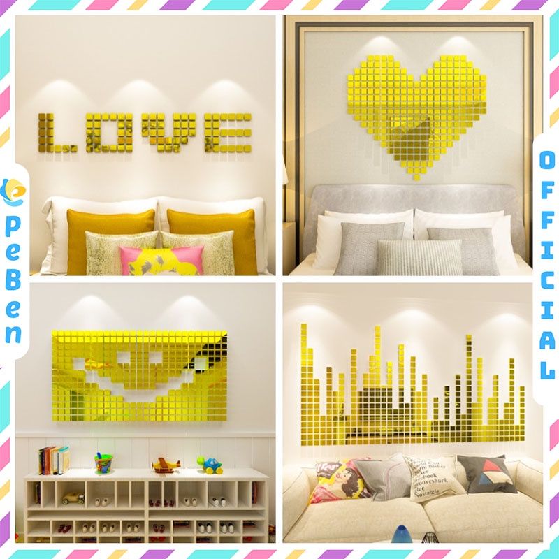 Tranh dán tường mica 3d decor khổ lớn gương khảm phong cách trang trí phòng khách, phòng ngủ