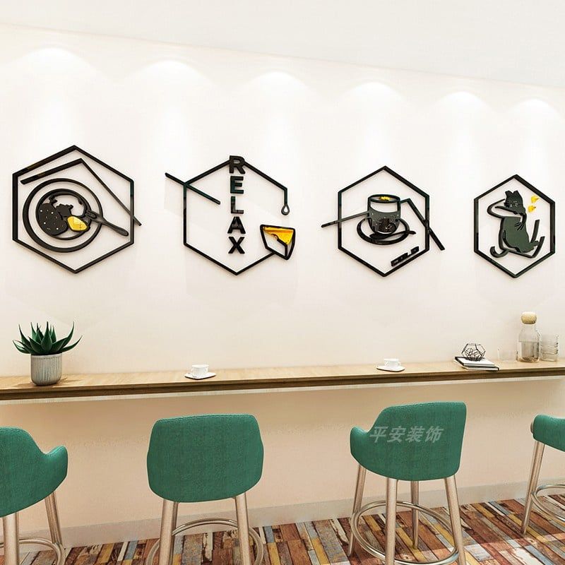 Tranh mica EPeBen dán tường nổi 3d hình chữ hình nhỏ lục giác decor trang trí quán cafe, trà chanh, trà sữa