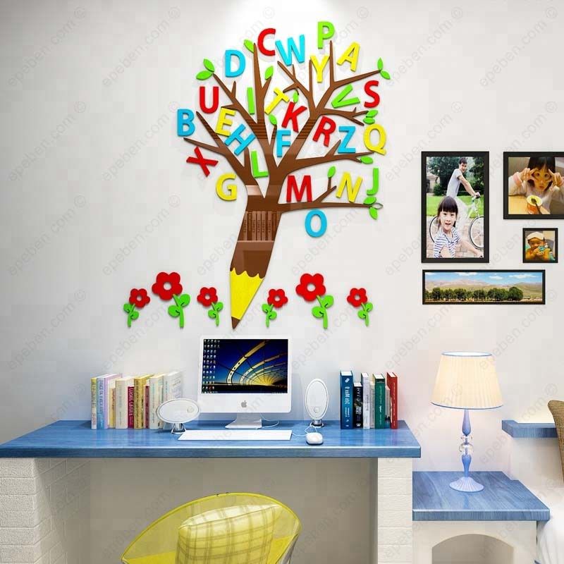 Tranh mica EPeBen dán tường nổi 3d hình cây chữ cái tiếng anh decor trang trí mầm non, phòng cho bé