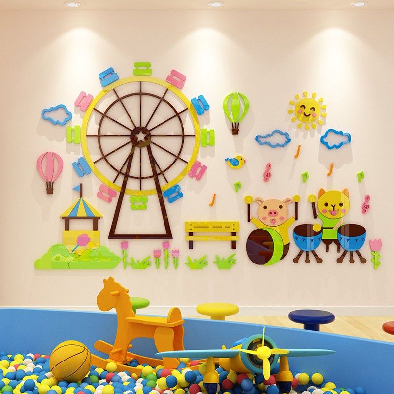 Tranh mica EPeBen dán tường nổi 3d hình vòng xoay tròn khu vui chơi decor trang trí mầm non, phòng cho bé