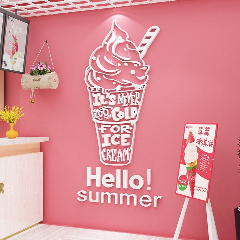 Tranh mica EPeBen dán tường nổi 3d hình Ice cream summer kem decor trang trí phòng cho bé, Trường mầm non