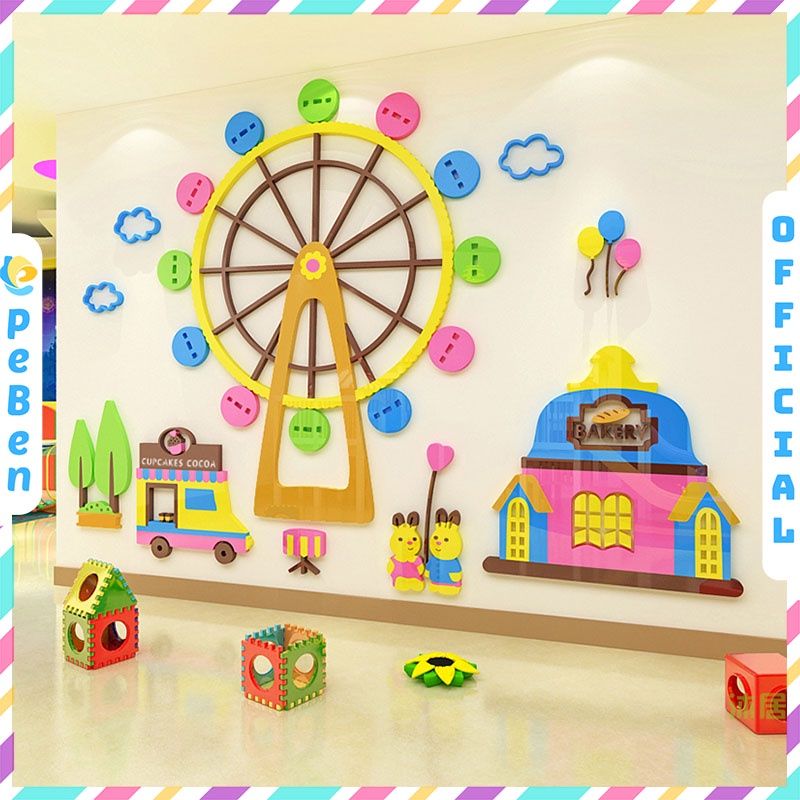 Tranh mica EPeBen dán tường nổi 3d hình vòng quay mặt trời, decor trang trí mầm non, khu vui chơi trẻ