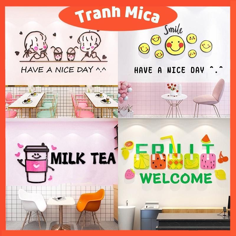Tranh mica EPeBen dán tường nổi 3d hình trà sữa decor trang trí cửa hàng quán cafe quán trà tranh