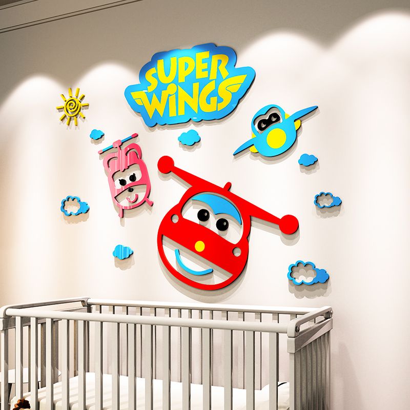 Tranh mica EPeBen dán tường nổi 3d hình hoạt hình máy bay super wings decor trang trí lớp học, mầm non, mẫu giáo