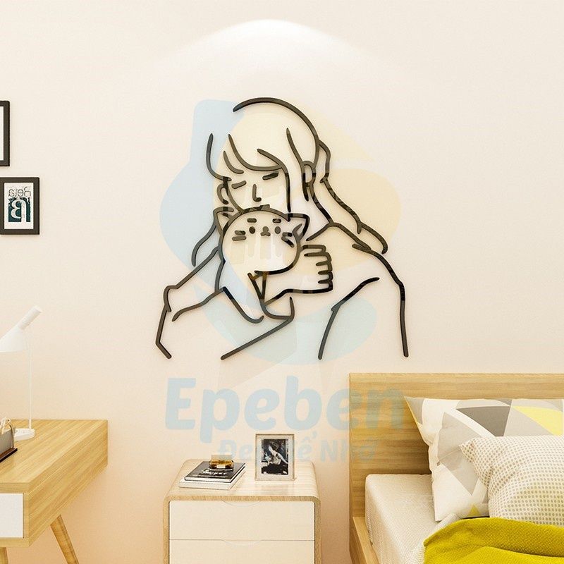 Tranh mica EPeBen dán tường nổi 3d hình tranh cô gái dễ thương decor trang trí, phòng ngủ, phòng cưới