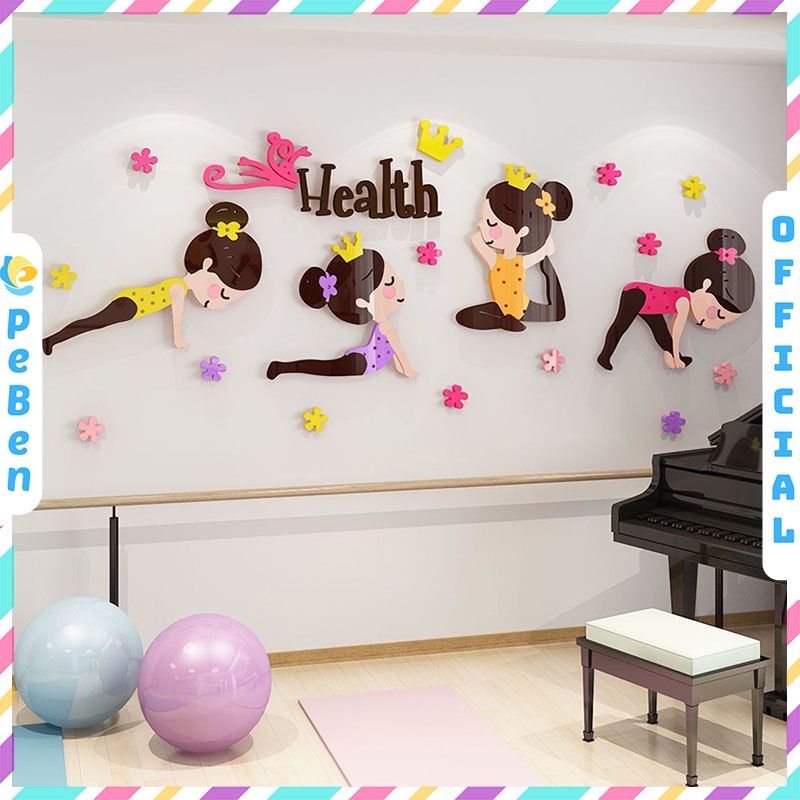 Tranh mica EPeBen dán tường nổi 3d hình các tư thế yoga decor trang trí phòng tập thể dục, yoga, phòng học