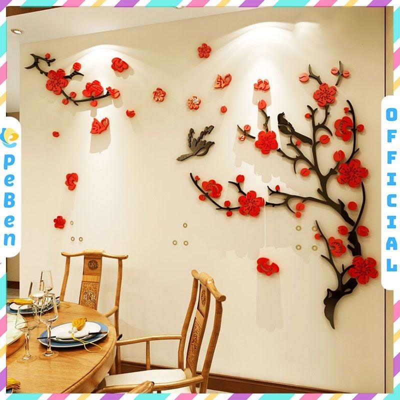 Tranh mica EPeBen dán tường nổi 3d hình hoa đào decor trang trí tết phòng khách, phòng ngủ