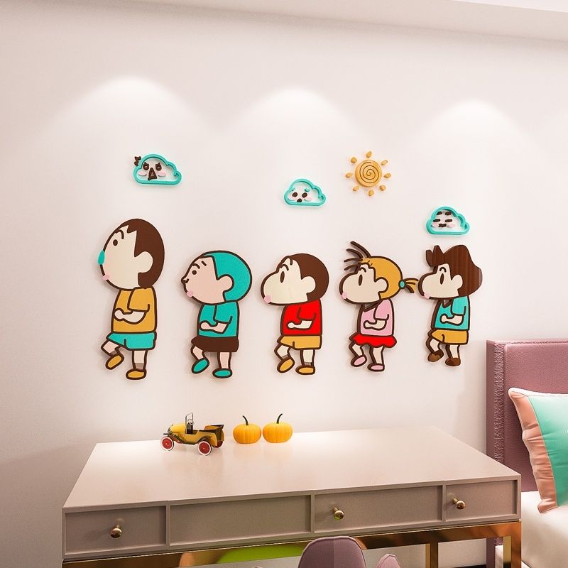 Tranh Mica 3d Dán Tường Gia Đình Nhà Shin Cậu Bé Bút Chì Trang Trí Mầm Non, Mẫu Giáo
