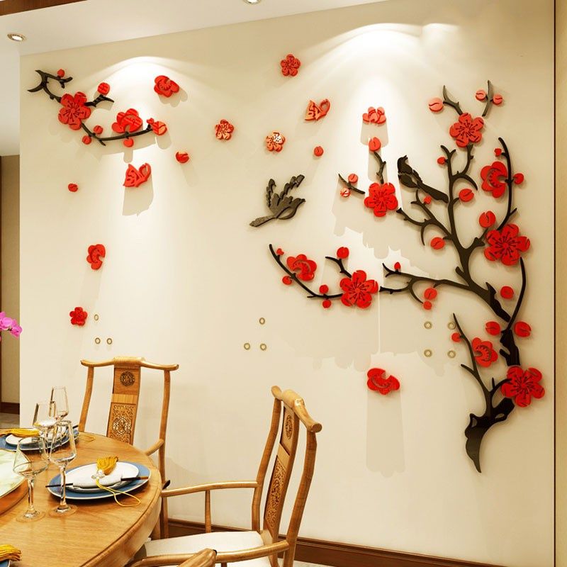 Tranh mica EPeBen dán tường nổi 3d hình hoa đào decor trang trí tết phòng khách, phòng ngủ