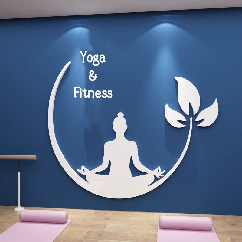 Tranh mica 3d dán tường trang trí phòng tập yoga, thể dục thể thao, shop bán đồ tập
