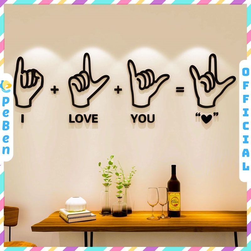 Tranh mica EPeBen dán tường nổi 3d hình bàn tay i love you decor trang trí phòng ngủ, phòng trọ, phòng cưới