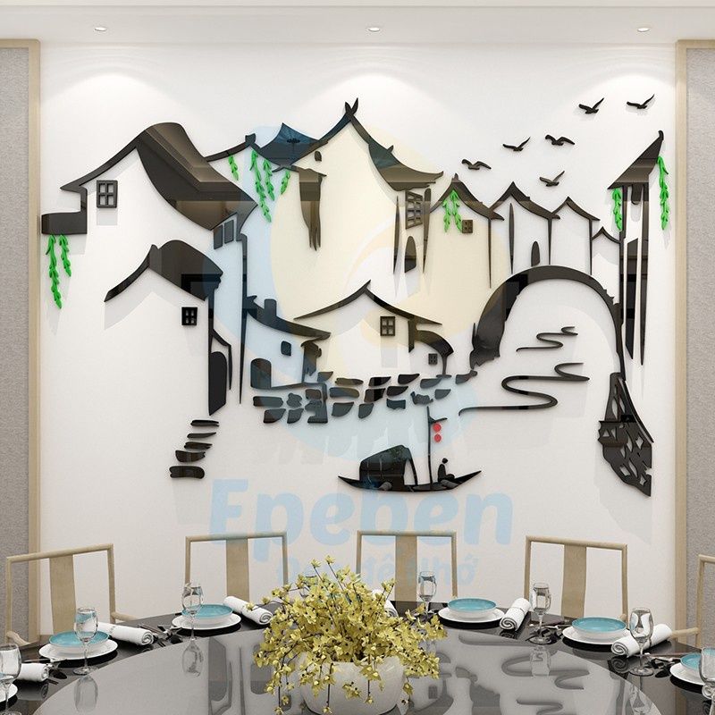Tranh mica EPeBen dán tường nổi 3d hình tranh mặc thủy decor trang trí quán ăn, nhà hàng, quán nhậu