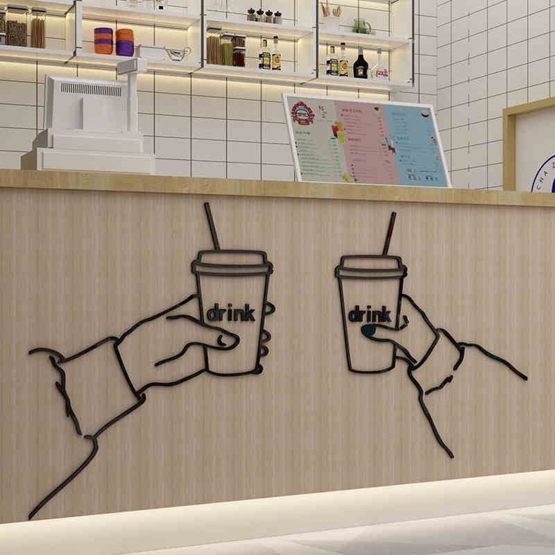 Tranh mica dán tường dán nổi drink trang trí quán cafe, trà sữa