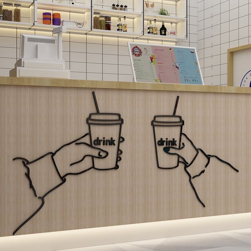 Tranh mica EPeBen dán tường nổi 3d hình welcome coffee, bông hồng decor trang trí quán cafe, trà sữa, quán ăn, nhà hàng