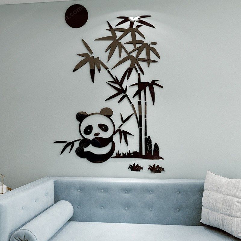 Tranh mica EPeBen dán tường nổi 3d hình gấu trúc ngồi khóm trúc decor trang trí quán ăn nhà hàng, phòng ngủ