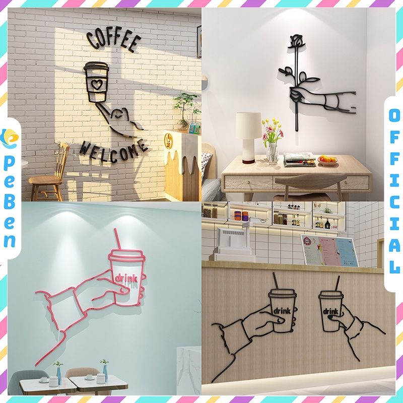 Tranh mica EPeBen dán tường nổi 3d hình welcome coffee, bông hồng decor trang trí quán cafe, trà sữa, quán ăn, nhà hàng